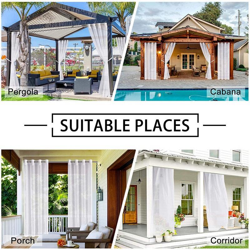 Outdoor Waterproof Sheer Curtains Grommet Indoor Sheer Curtain Garden Drapes Sun Shade Black White Gray Room Home Decor