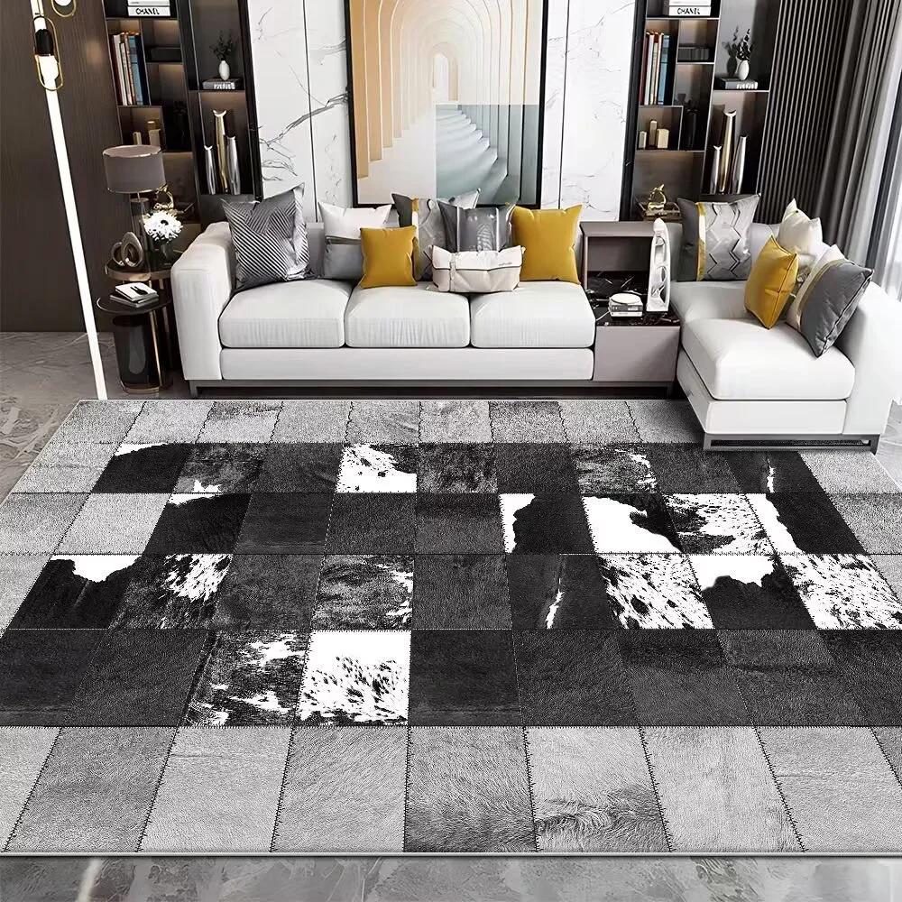 Modern Imitation Cowhide Luxury Living Room Carpet Sofa Area Rugs Bedroom Large Decorative Rug Washable Porch Anti-Slip Mat