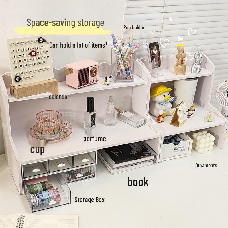 Raft de Depozitare de Birou din Dantelă cu Strat Dublu cu Sertar Avansat, Design Multistrat