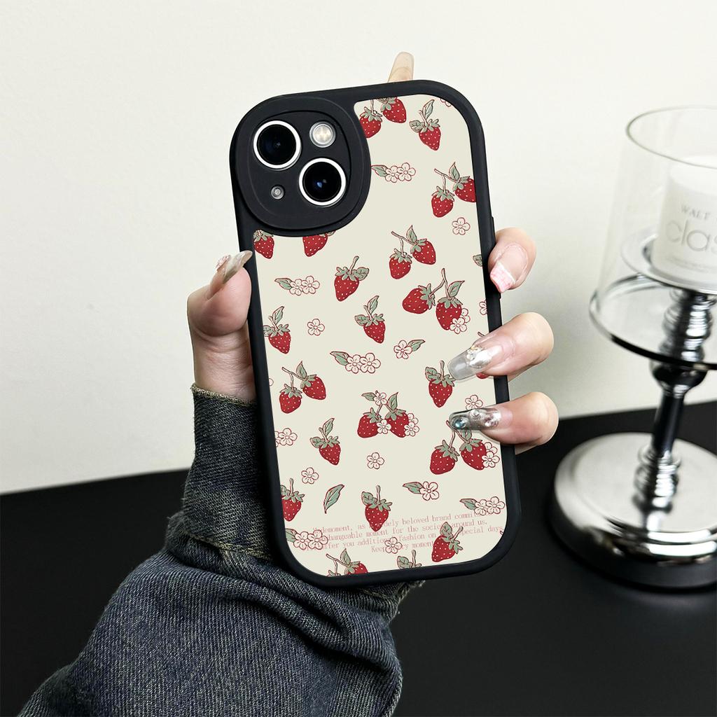 Ins Strawberry Phone Case For iPhone 17 16 14 13 12 11 Pro Max Cover For iPhone 16 15 Pro Shockproof Anti-fall Protective Cover
