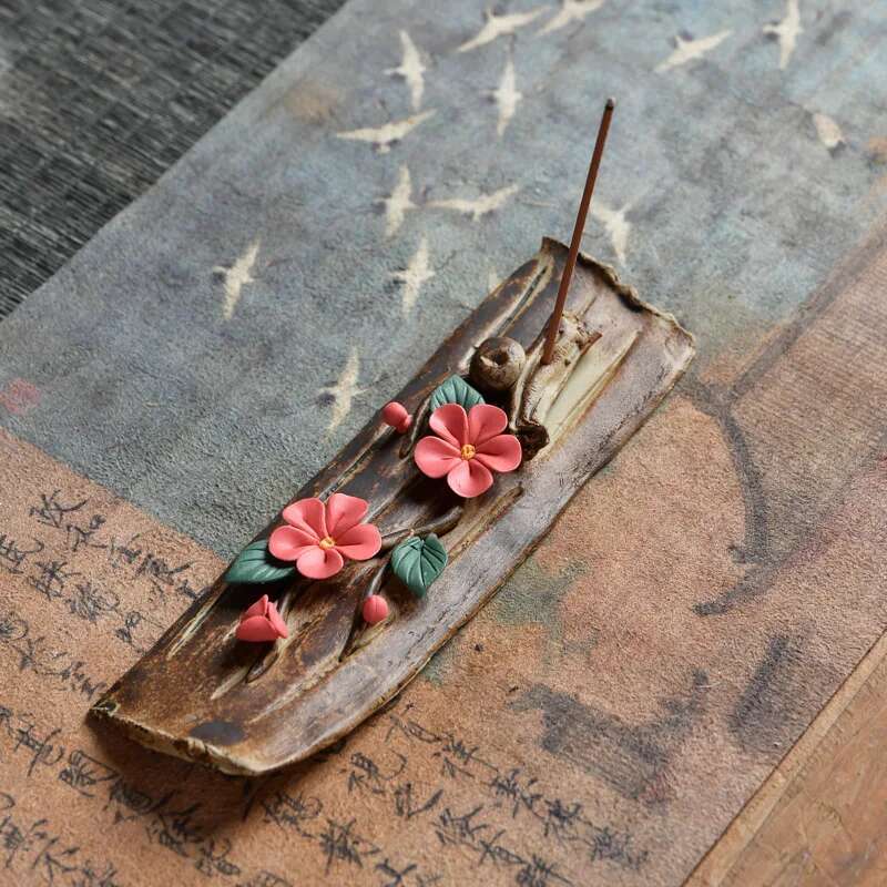 Ceramic Censer Handicrafts Peach Blossom Home Ornaments Peony Incense Stick Burner Holder
