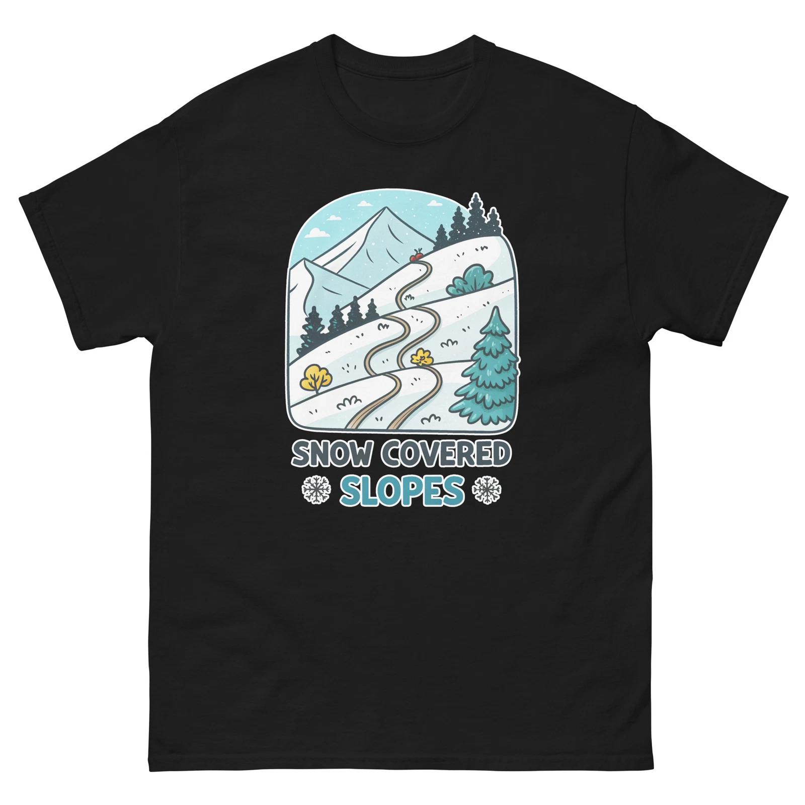Snow Covered Slopes Mountain Ski Resort Town T-Shirt XL