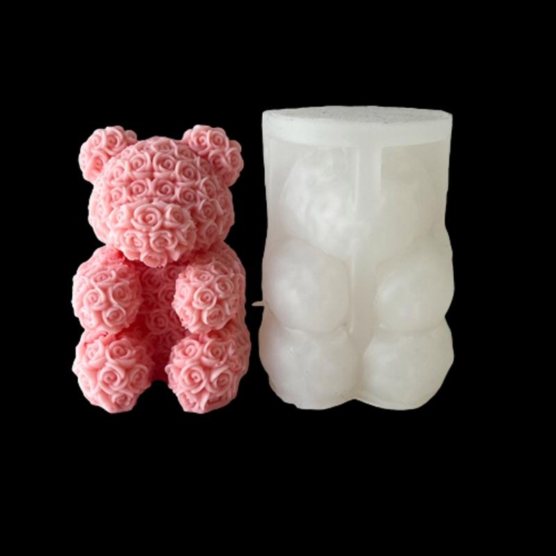 Rose Series Animal Aromatherapy Candle Silicone Mold Diy Rabbit Bear Handmade Soap Dripping Plaster Decoration Mold