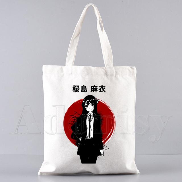 Bunny Girl Senpai Sakurajima Mai Shopper Bags Shopping Bag Tote Bag Skulderveske Lerretsvesker College Håndveske med stor kapasitet