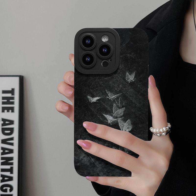 Black Butterfly Phone Case for iPhone 12/13/14 Plus/15/Pro Max - Drop-Proof, Simple Design