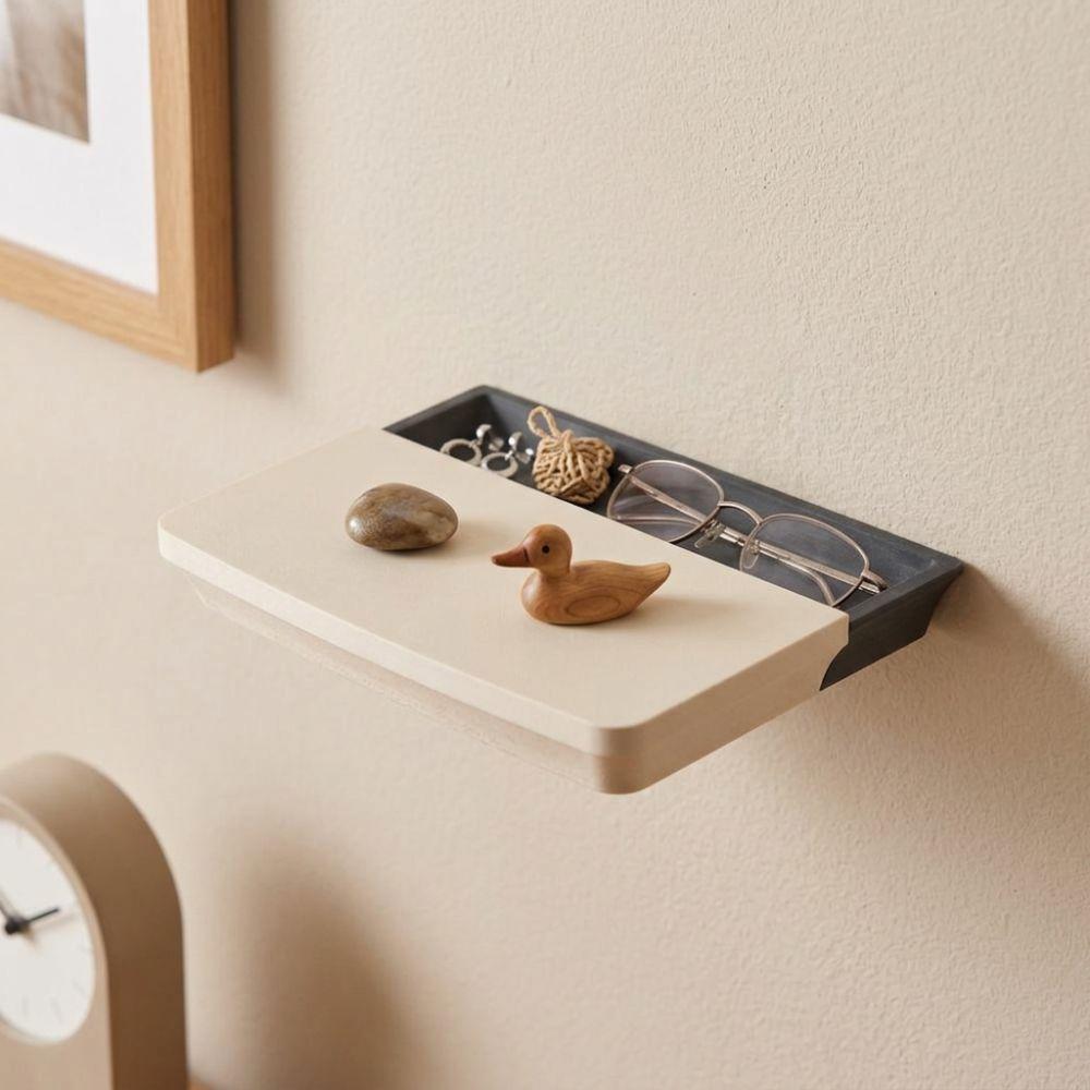 Plastic Floating Wall Mount Shelf Slide Open Display Rack with Drawer Entryway