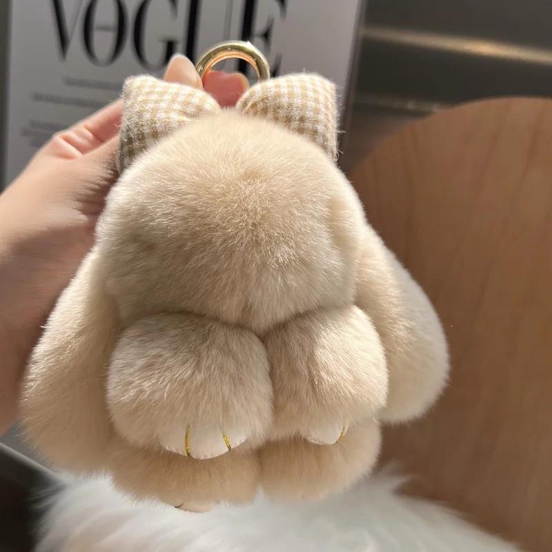 Cute Plush Rabbit Keychain Soft and Comfy Rabbit Fur Mini Bunny Pendant Lovely Women Bag Schoolbag Car Accessory Gift for Girls