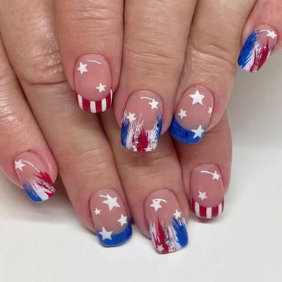 Square Press On Nails 4th of July Fake Nails Independence Day Glue On Nails Patriotic False Nails Full Cover Fake Nails