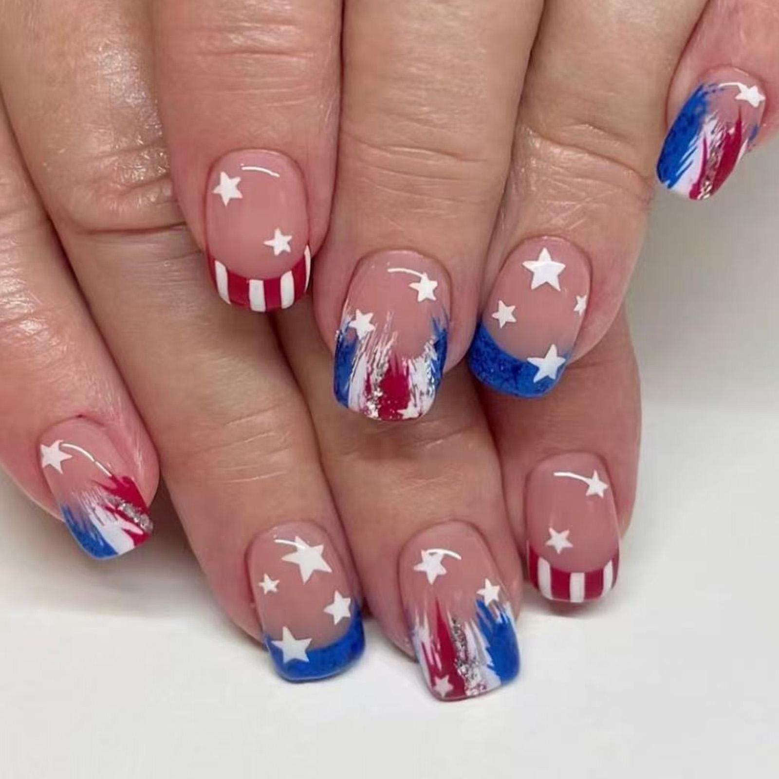 

Square Press on Nails 4th of July Fake Nails Independence Day Glue on Nails Patriotic False Nails Full Cover Fake Nails