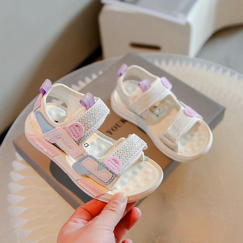 

Детские пляжные сандалии для девочек и мальчиков, спортивные сандалии, модные открытые носки, модные 2024, классические мягкие нескользящие резиновые водные туфли 26-37 28 фиолетовый