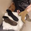 Thick-soled Martin Boots Women's 2025 Autumn New Thick Heel Square Head Velvet Short Boots Korean High-heeled Thin Small Ankle Boots