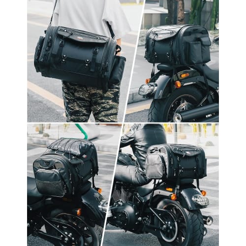 KEMIMOTO Seat Bag, PVC Waterproof Material, Motorcycle Seat Bag, with Expansion Function, 45-65L Touring Bag, Rain Cover Included, Waterproof In All D