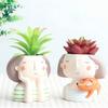 Cartoon Girl Design Resin Plant Flower Pot Succulent Planter Flowerpot Home Decoration(withoutPlant)