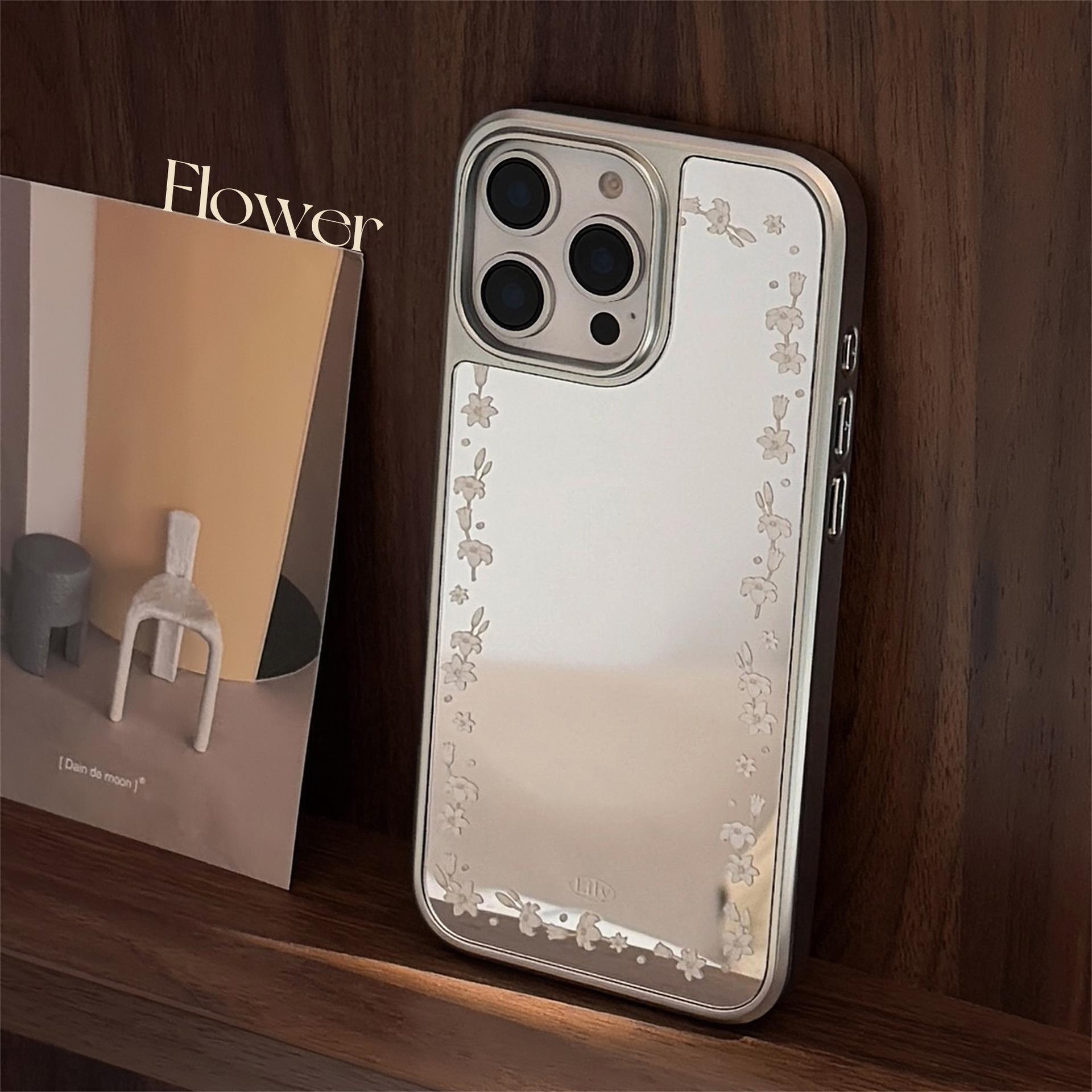 

Electroplating Silver Edges Are Suitable for 16 Apple 15 Promax Mobile Phone Case Iphone14 Literary Lily Flowers 13 Mirror Hard Samsung S25ULTRA