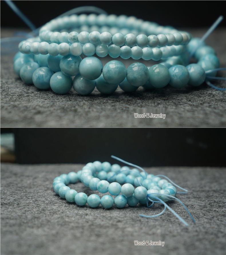 Aquamarine Turtle Shell Bead Bracelet, 4mm & 8mm, Unisex Gift.