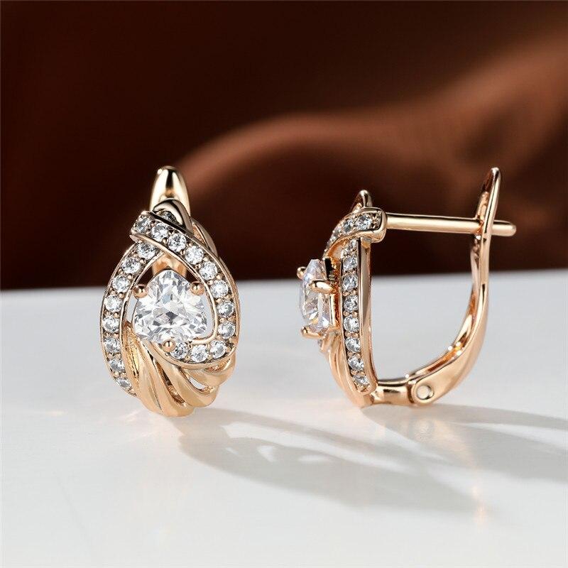 White Blue Zircon Stone Triangle Stone Earrings Charm Rose Gold Tone Color Bridal Gathering Women Wedding Occasion Earrings Geometric Crystalline