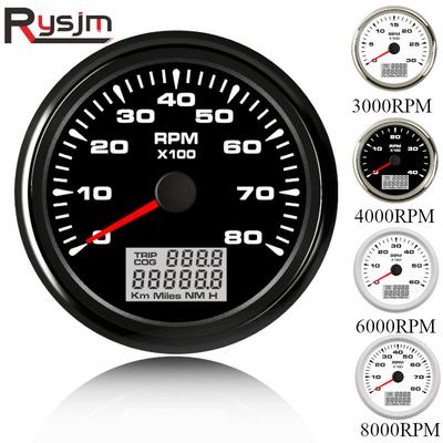 85mm Tachometer Gauge 6000,8000RPM M16 M18 Tacho Sensor Lcd Rev Counters with Trip Hour Meter Speed Ratio 8color Backlight 9-32V