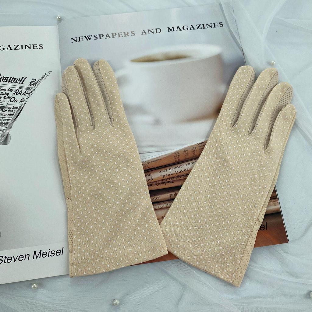 Women's Summer UV Protection Polka Dot Touchscreen Gloves - Non-Slip, All-Cotton for Driving and Cycling