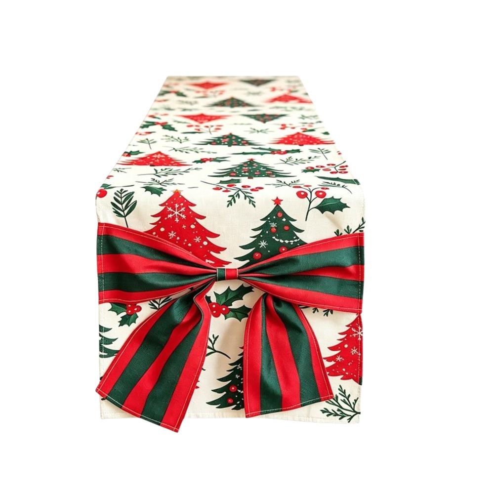 Bows Accents Holiday Table Runner Golden Accents Festive Table Decoration Winter Xmas