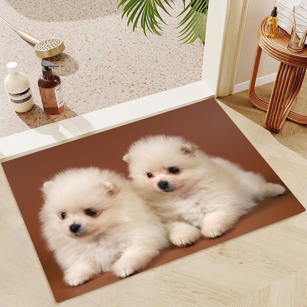 1pc Cute Pomeranian Dogs Bathroom Absorbent Mats Anti-Slip Mats Home Decor Supplies Carpets Home Kitchen Floor Mats