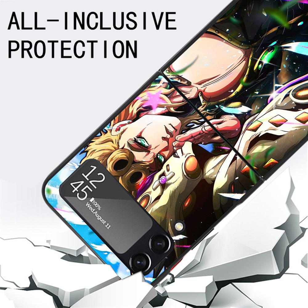 JoJo Adventure Giorno Giovanna Black Phone Case For Samsung ZFlip7 ZFlip6 ZFlip5 ZFlip4 ZFlip3 5G Hard Protective Galaxy Z Flip
