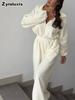 Spring/Autumn Women's New Fashion Long Sleeve Overall Suit Women Casual Half-Open Collar Elastic Waist Set
