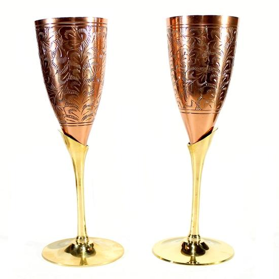 Copper Plated Brass Wine Goblet Champagne Flutes Coupes Glasses Set of Two