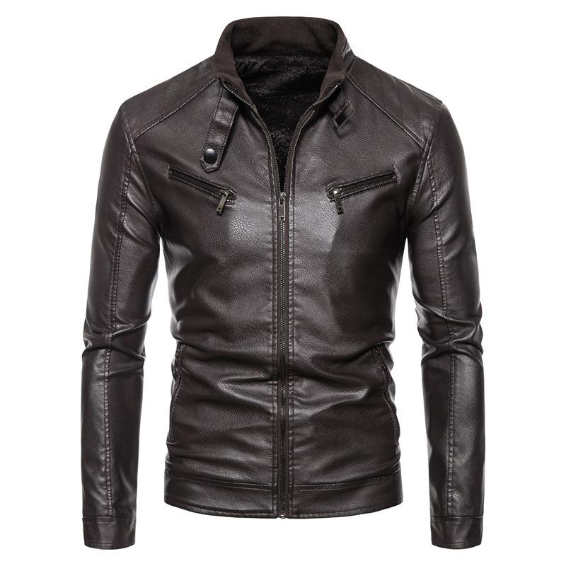 Hot autumn and winter men's pu leather jacket men's trendy youth stand-up collar punk men's locomotive leather jacket