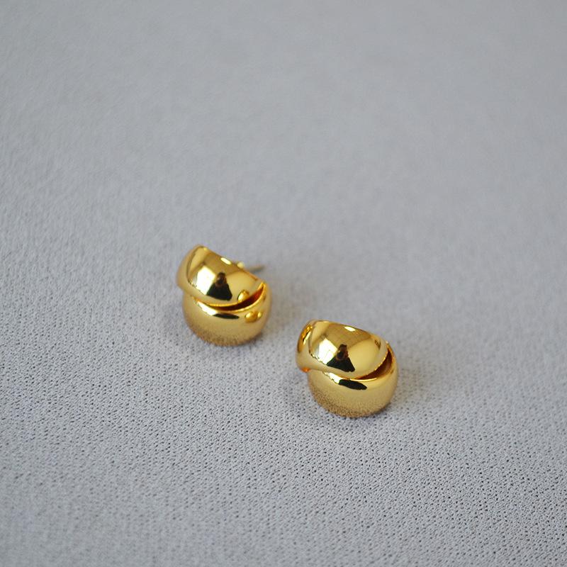 Niche Fashion Simple Exquisite Brass Gold-plated Double C Winding 925 Silver Needle Cold Temperament Stud Earrings Earrings Women