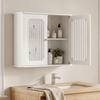 Badezimmer-Wandschrank mit Doppeltür und Lamellenfront, Praktischer Medizinschrank, Wand-Aufbewahrungsschrank für den Haushalt, Weiß.