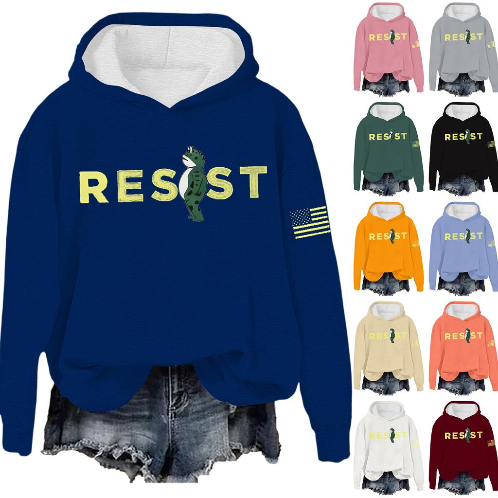 Women's Round Neck Long Sleeve Printed Pullover Hooded Sweatshirt