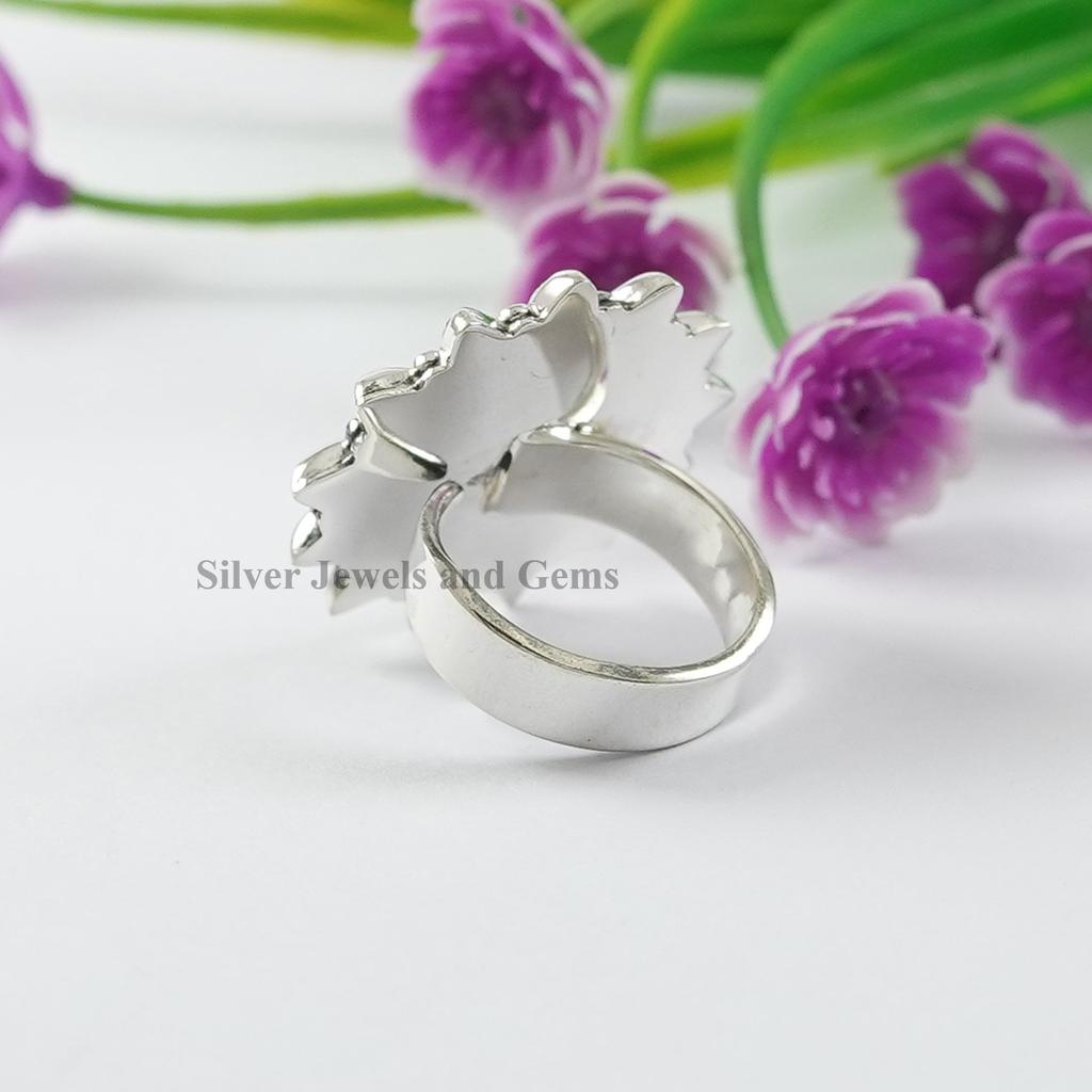 Bague Bouffante Fleur en Argent Sterling 925: Bague statement boho ajustable faite à la main