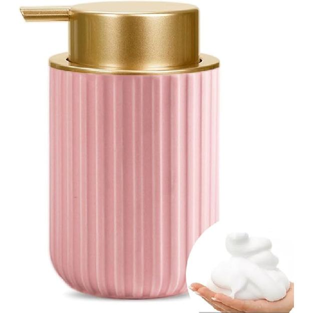 Foaming Hand Soap Dispenser, Kitchen Soap Dispenser with Gold Soap Pump, Ceramic Foam Soap Dispenser for Bathroom,11OZ Refillable Soap Dispenser for