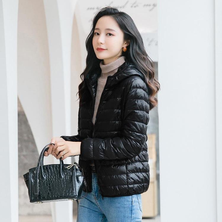 Women Lightweight Down Coat Autumn Winter Slim Hooded Collar Long Sleeve Zipper Solid Color Jacket M-5XL