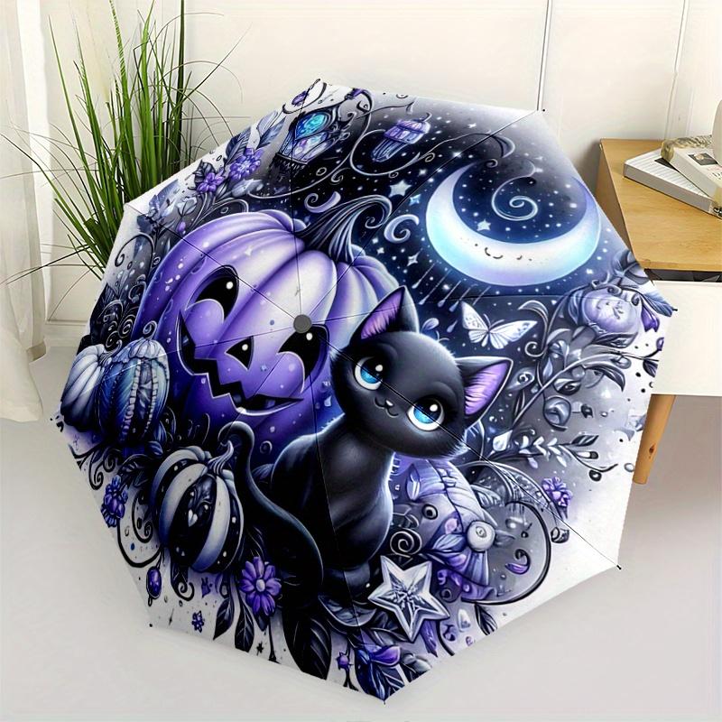 1 шт. Автоматический 3-складной зонт с рисунком «Счастливая тыква и кот», 8 металлических спиц, Высококачественный складной зонт, Подходит для офиса