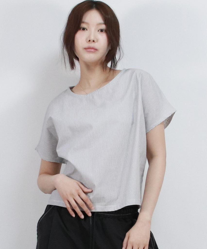 Deumakeu Stripe Mini French Short Sleeve Shirt Black