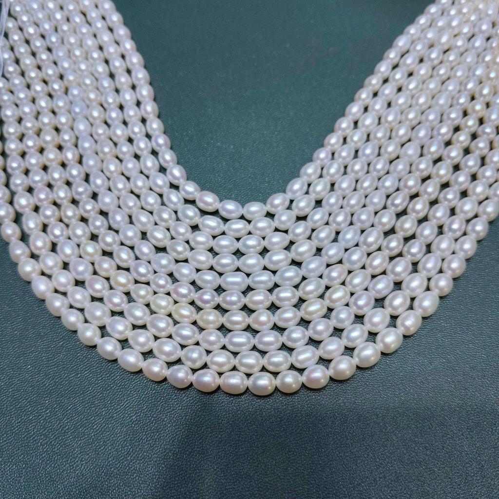 Strong Luster 3-7mm Freshwater Pearl Rice Bead Loose Necklace Choker DIY Sweater Chain
