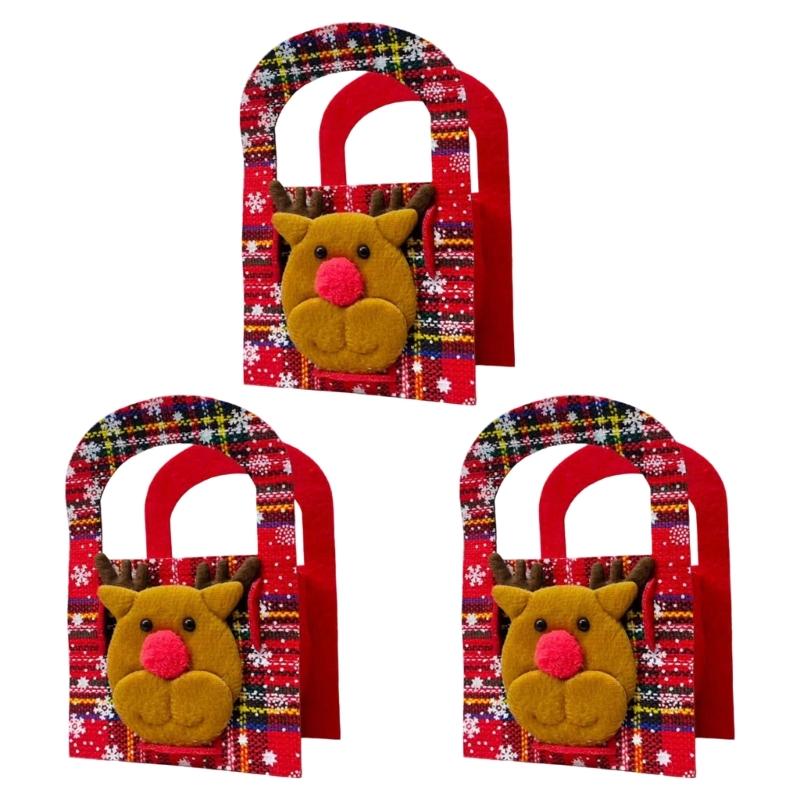 

Festival Checkered Reindeer Design Kids Hand Bag Sustainable Nonwoven Materials Holiday Candy Collection Carryall 1