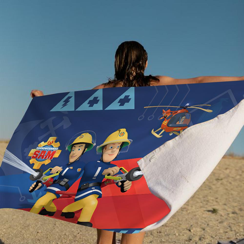 British Animated F-Fireman Sam Beach Towel Summer Kids Large Bath Pool Beach Towel Microfiber Absorbent for Swimming Travel