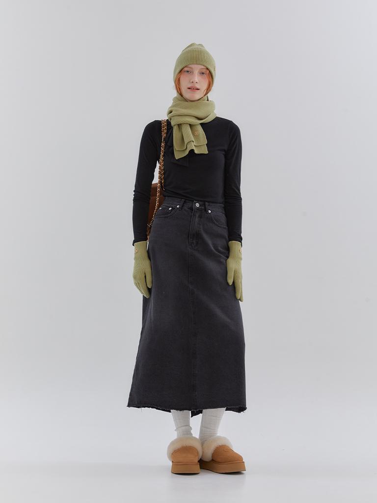 Anoetic Classic Denim Maxi Long Skirt_Dark Gray