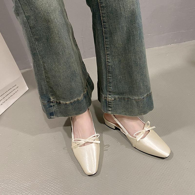 Gentle fairy Mary Jane shoes 2025 French temperament socialite bow square head light mouth empty evening sandals