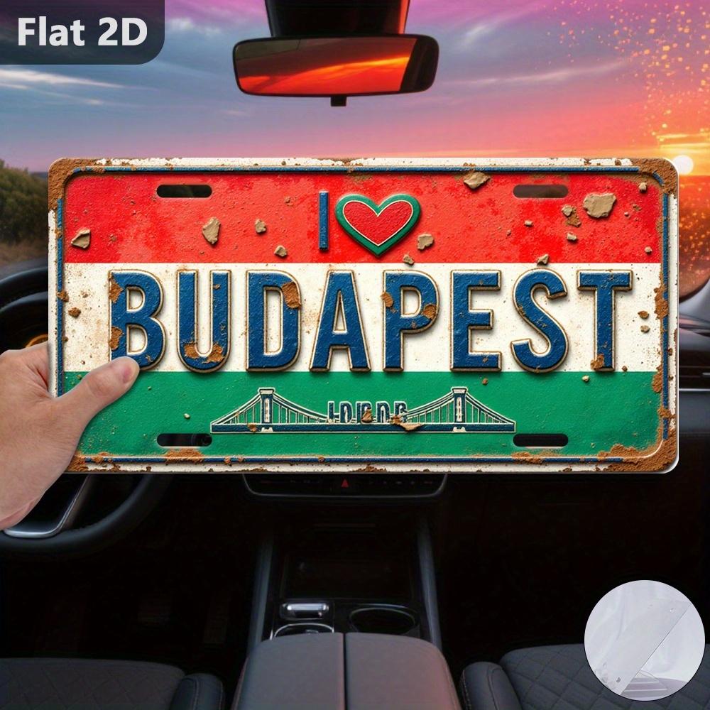 D Flat Vintage Budapest Hungary Wall Sign  Retro I Love Budapest Plaque Suitable for Garage Christmas Gifts Hungarian 15x30cm(5.9x7.8inch)