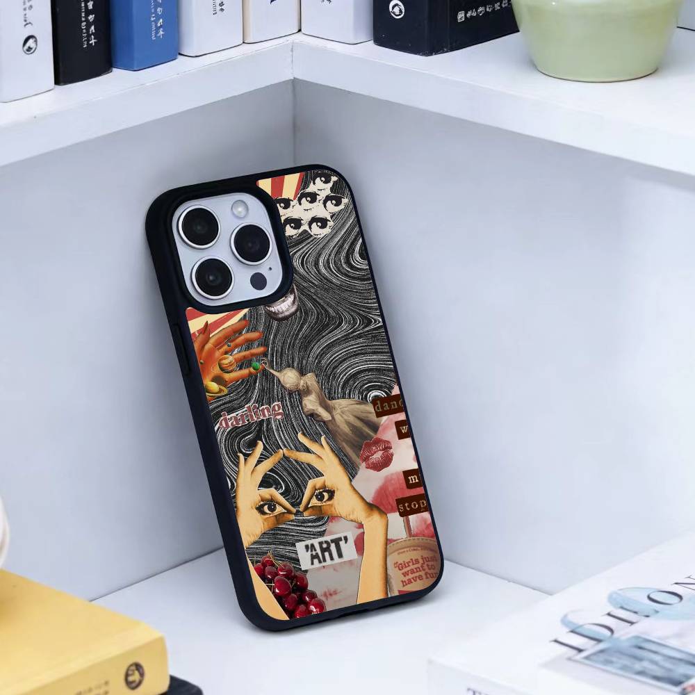 Dark Ornate Collage Art Phone Case For iPhone 14,16,15,13,17,12,Plus,Pro,Max Magnetic For Magsafe Frosted Cover
