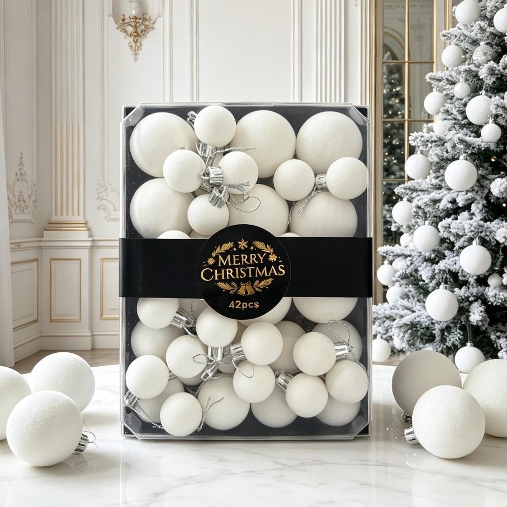 42/44pcs Wine Red Christmas Tree Hanging Balls Flocked Christmas Cake Box Xmas Tree Decor
