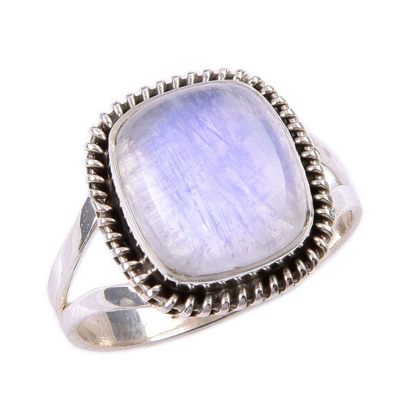 Natural Rainbow Moonstone Gemstone 925 Solid Sterling Silver Ring Size 9 e4z86