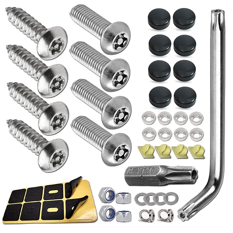 Anti Theft License Plate Screws- Stainless Steel Bolts Fasteners Kits For Car Tag Frame Holder, Tamper Resistant Mounting Hardware,1/4"(M6) Security