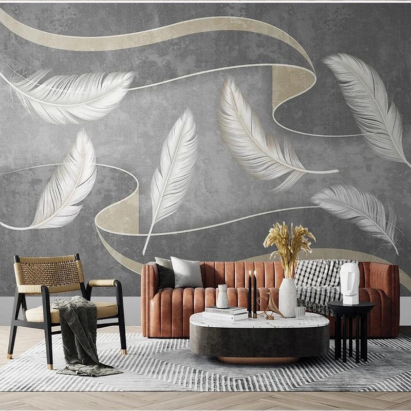 Custom Mural Wallpaper Nordic Light Luxury Retro Feather Wall Paper Living Room Tv Sofa Bedroom Background Wall Decor 3d Fresco