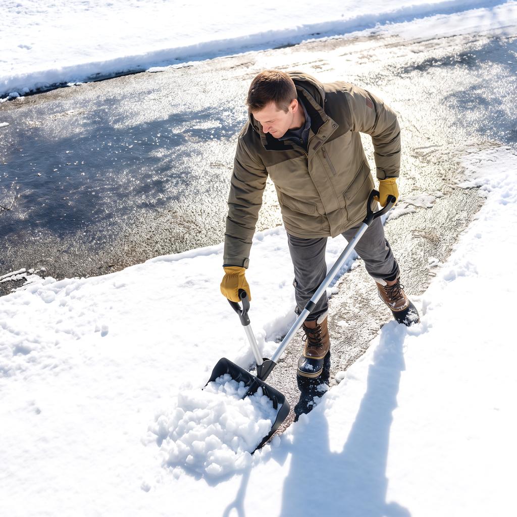 Portable Aluminum Snow Shovel, D-Shaped Handle, 45 cm Blade, Removable Handle, Black