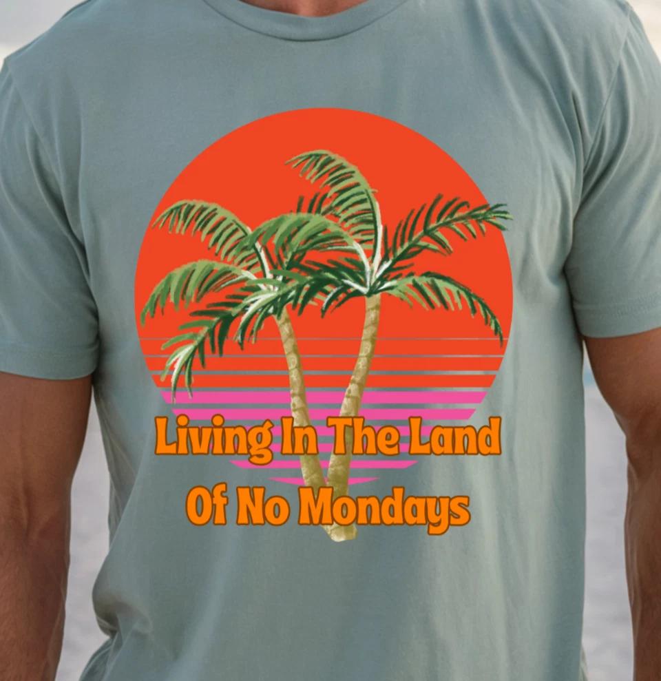 No Mondays Tropical T-Shirt | Retro Sunset Beach Vibes Tee, Retirement Shirt 3XL