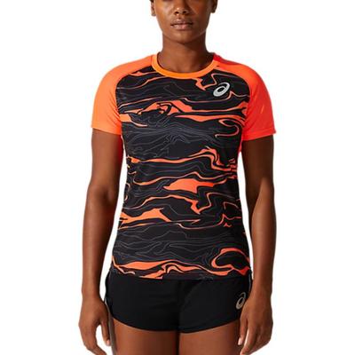 Design Sfumato Traspirante Anti-umidità Girocollo Manica Corta Maglietta Sportiva Top da Donna Arancione 2092A272-705